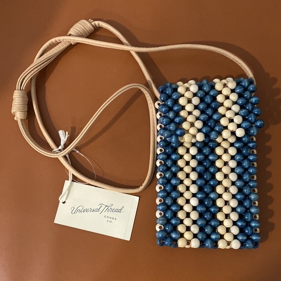 Universal Thread™ Striped Straw Beads Phone Crossbody Bag Blue - Picture 6 of 8